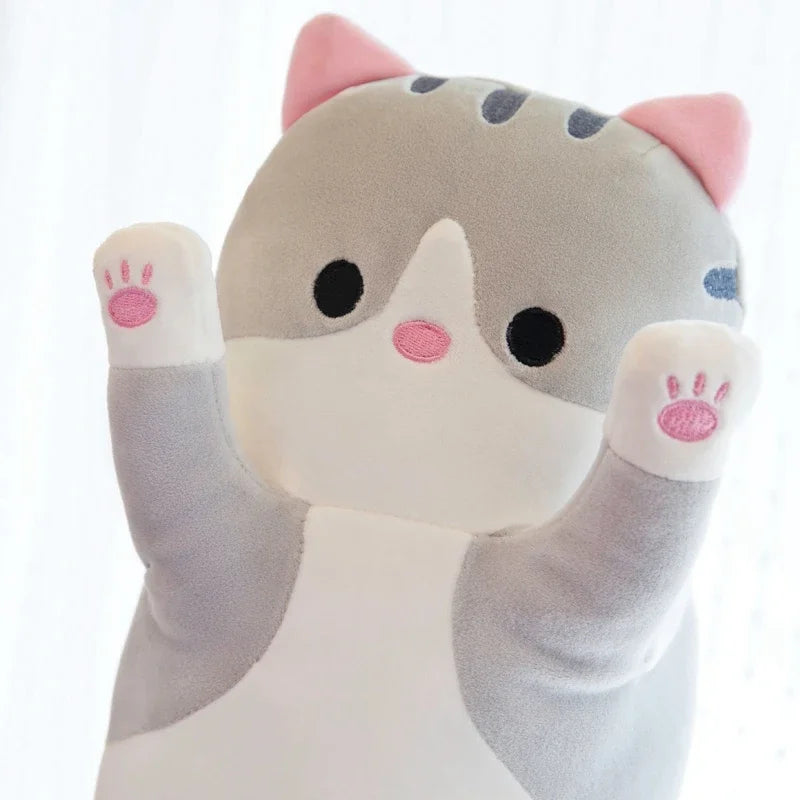 Cute Cat Plush Toy Long Pink Brown Grey Sleeping Cats Leg Pillow Squishy Little Animal Doll Appeasing Plushie Gift