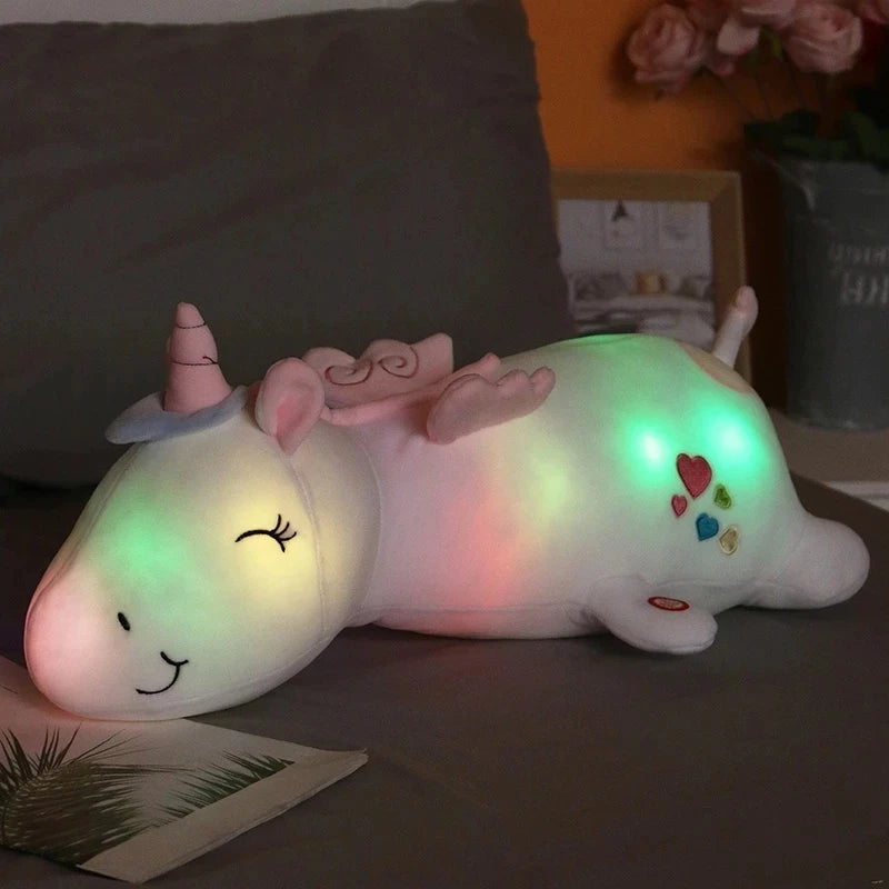 60Cm Giant Cute Glowing LED Light Unicorn Plush Toys Lovely Luminous Animal Pillow Stuffed Dolls for Children Kids Gifts