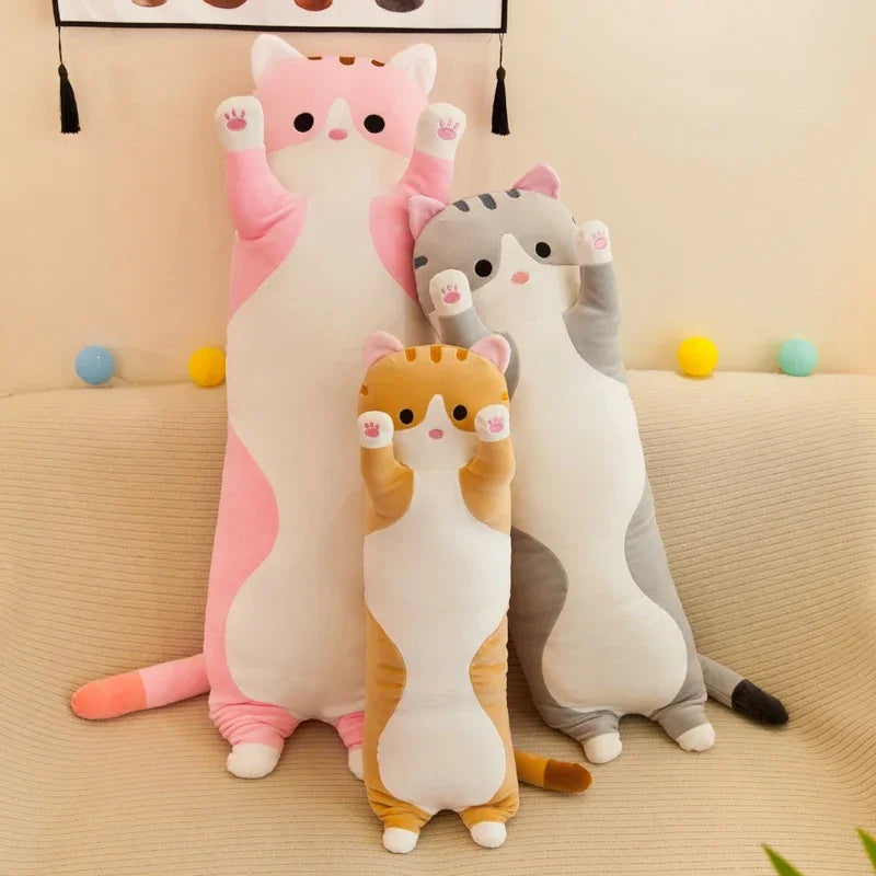 Cute Cat Plush Toy Long Pink Brown Grey Sleeping Cats Leg Pillow Squishy Little Animal Doll Appeasing Plushie Gift