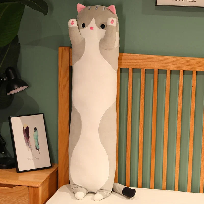 Cute Cat Plush Toy Long Pink Brown Grey Sleeping Cats Leg Pillow Squishy Little Animal Doll Appeasing Plushie Gift