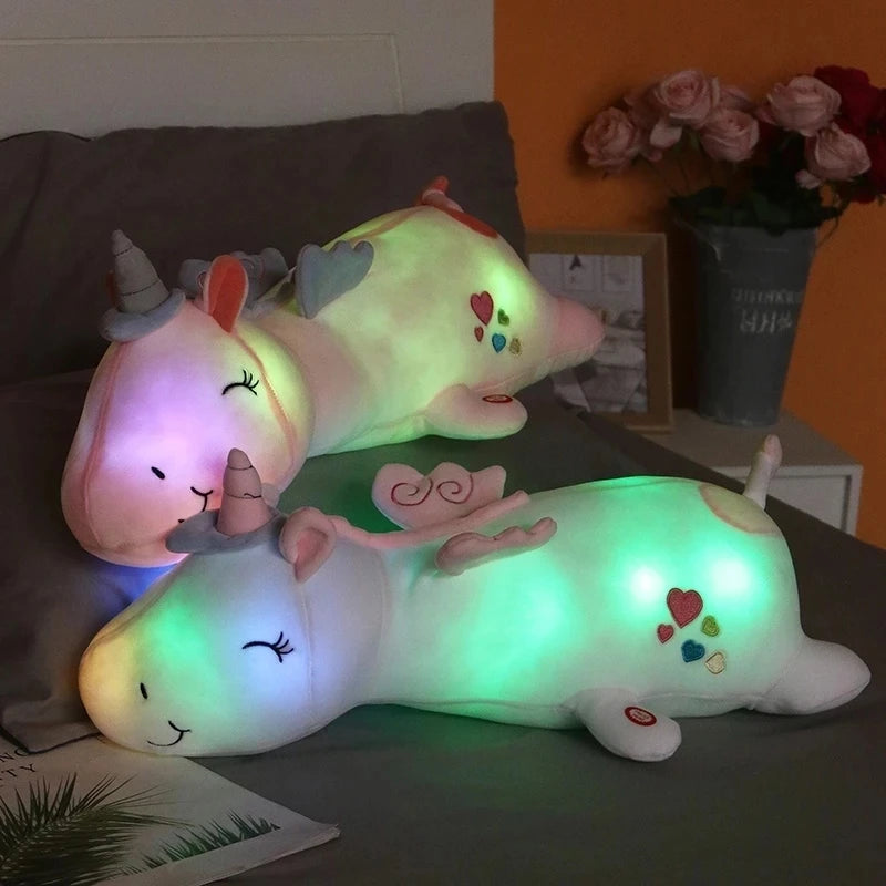 60Cm Giant Cute Glowing LED Light Unicorn Plush Toys Lovely Luminous Animal Pillow Stuffed Dolls for Children Kids Gifts