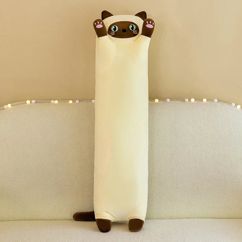 Cute Cat Plush Toy Long Pink Brown Grey Sleeping Cats Leg Pillow Squishy Little Animal Doll Appeasing Plushie Gift