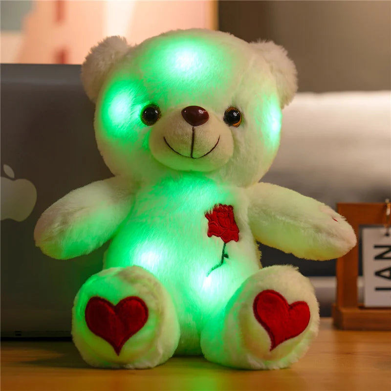 30Cm Luminous Bear with Bowtie Rose Heart Luminous Plush Baby Stuffed Toys Lighting Stuffed Bear Lovely Giant Cartoon Toy