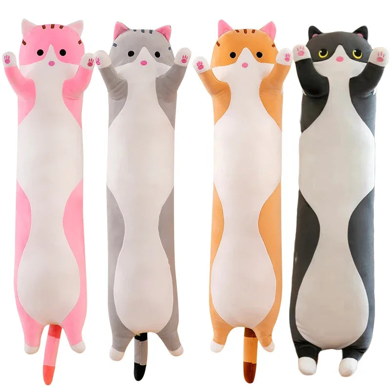 Cute Cat Plush Toy Long Pink Brown Grey Sleeping Cats Leg Pillow Squishy Little Animal Doll Appeasing Plushie Gift