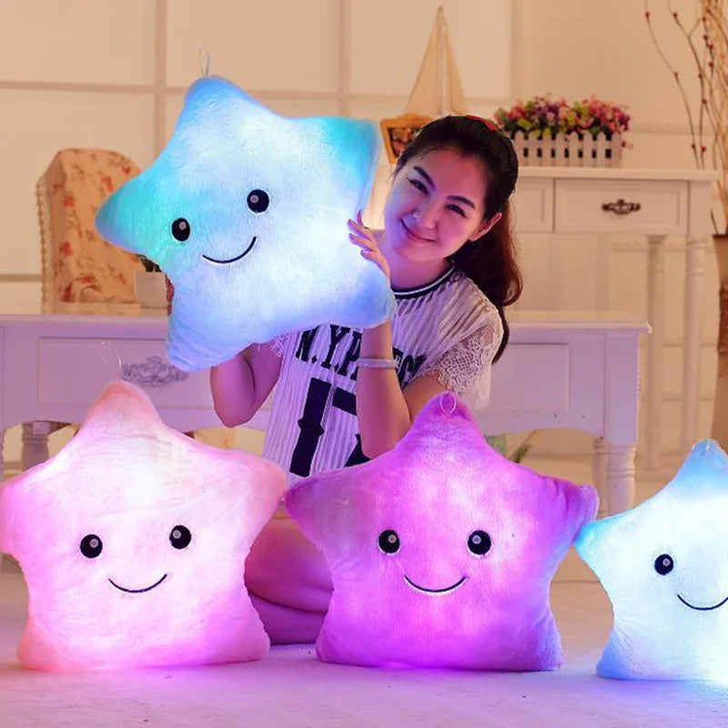 34CM Creative Toy Luminous Pillow Soft Stuffed Plush Glowing Colorful Stars Cushion Led Light Toys Gift for Kids Children Girls