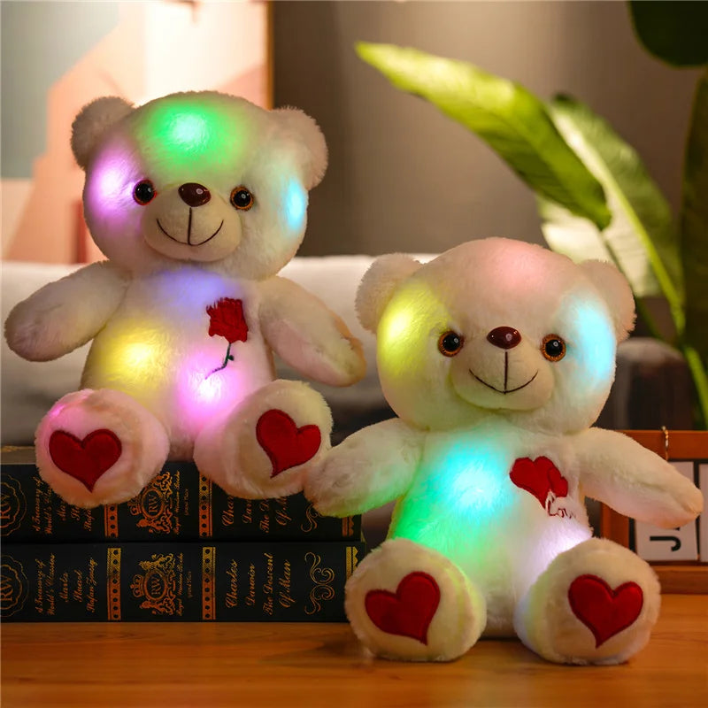 30Cm Luminous Bear with Bowtie Rose Heart Luminous Plush Baby Stuffed Toys Lighting Stuffed Bear Lovely Giant Cartoon Toy