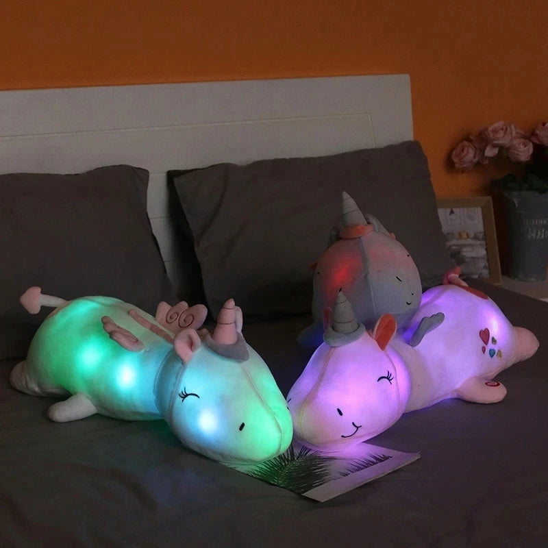 60Cm Giant Cute Glowing LED Light Unicorn Plush Toys Lovely Luminous Animal Pillow Stuffed Dolls for Children Kids Gifts