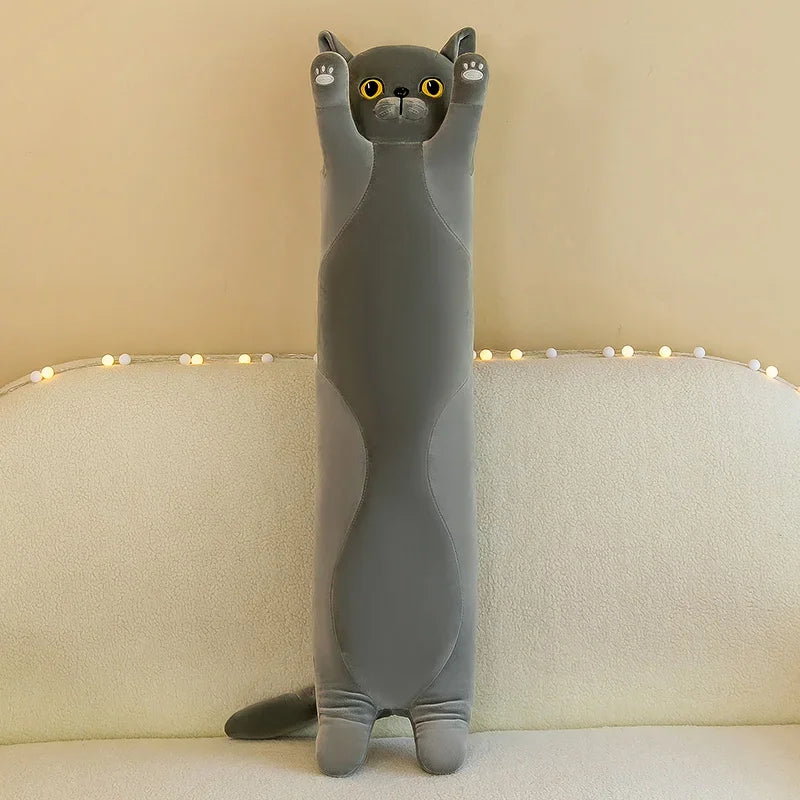 Cute Cat Plush Toy Long Pink Brown Grey Sleeping Cats Leg Pillow Squishy Little Animal Doll Appeasing Plushie Gift