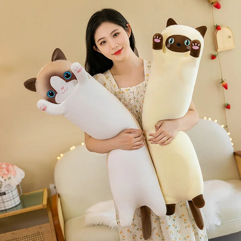 Cute Cat Plush Toy Long Pink Brown Grey Sleeping Cats Leg Pillow Squishy Little Animal Doll Appeasing Plushie Gift
