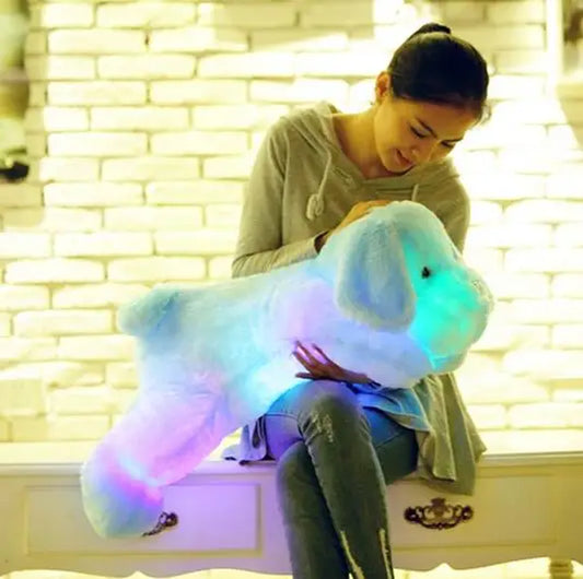 50/80Cm Glowing LED Light Lying Dog Plush Toy Stuffed Soft Colorful Luminous Animal Dog Pillow Dolls Children Christmas Gift