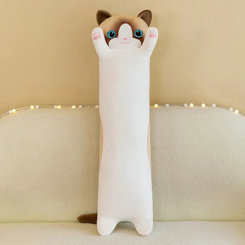 Cute Cat Plush Toy Long Pink Brown Grey Sleeping Cats Leg Pillow Squishy Little Animal Doll Appeasing Plushie Gift