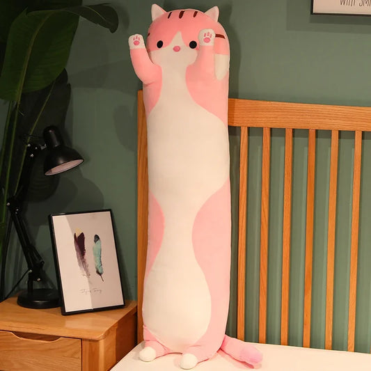 Cute Cat Plush Toy Long Pink Brown Grey Sleeping Cats Leg Pillow Squishy Little Animal Doll Appeasing Plushie Gift